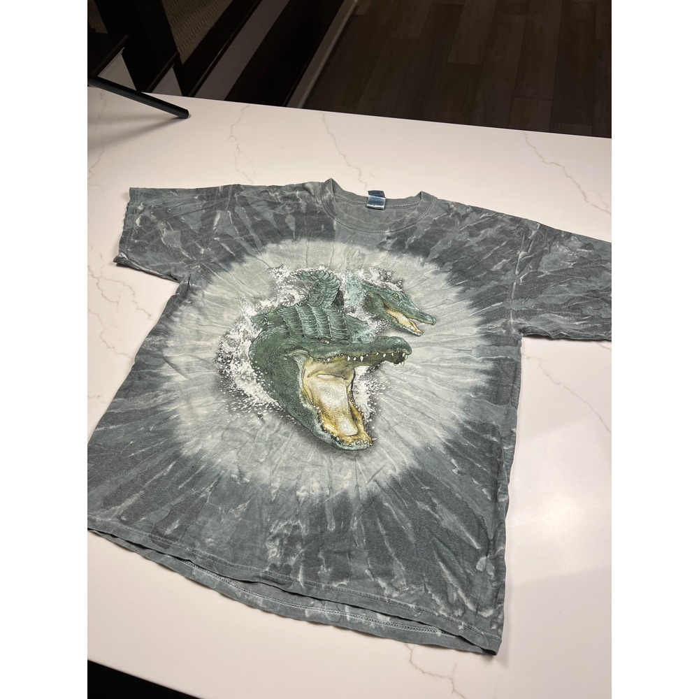 Alligator T-Shirt Mens XL Grey Tie Dye Graphic Nature Print Tee